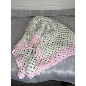 Pastel Crocheted Baby Blanket Handmade 36” X 36”